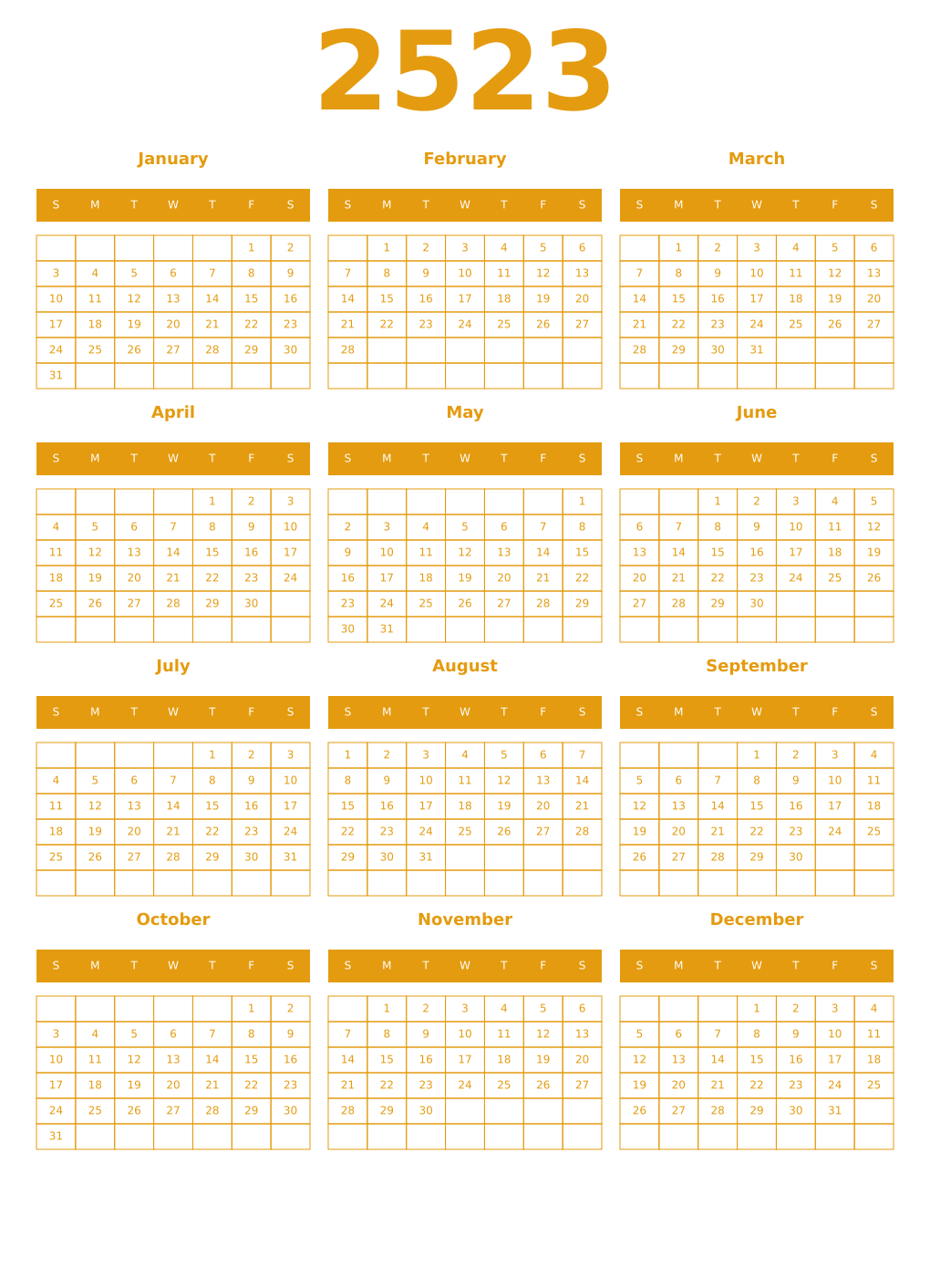 Printable 2523 Year Calendars gamboge
