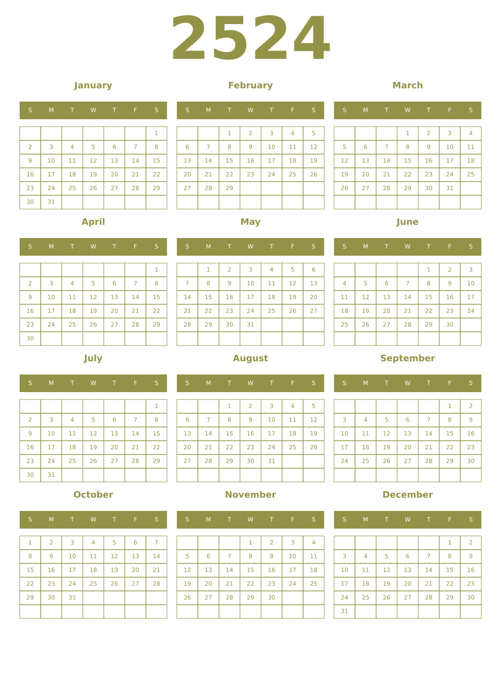 Printable 2524 Year Calendars eburnean