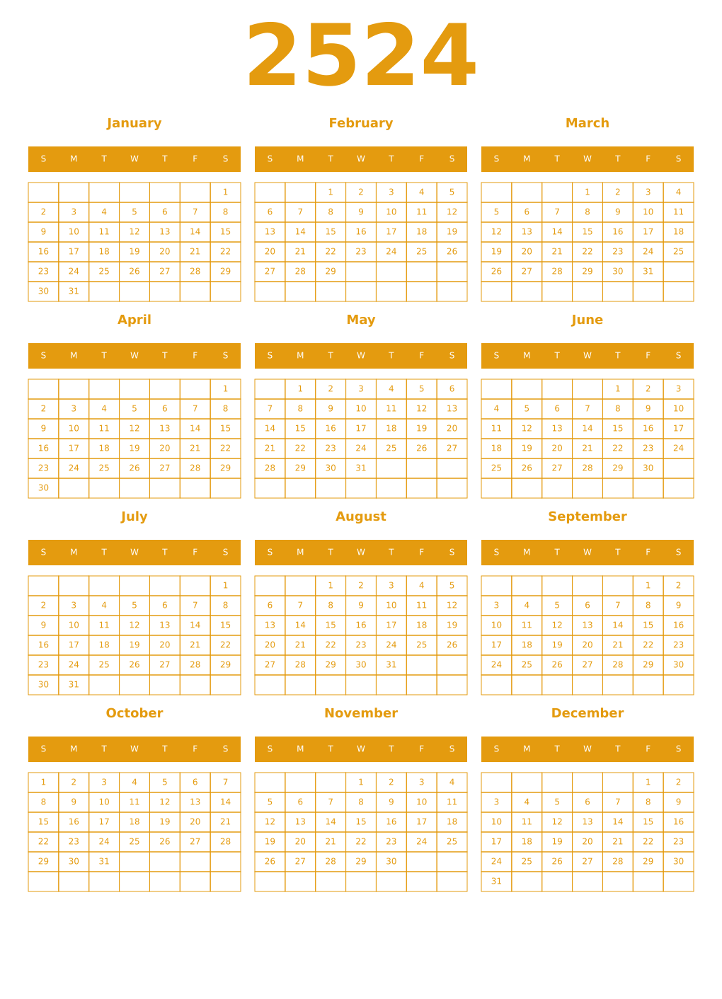 Printable 2524 Year Calendars gamboge