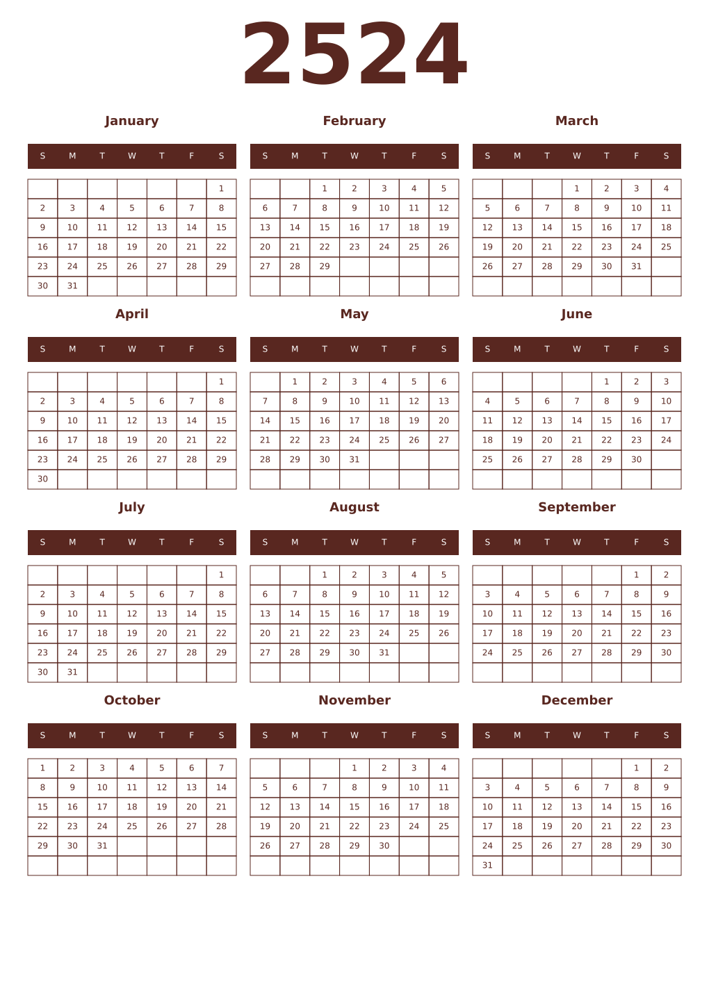 Printable 2524 Year Calendars mortuum
