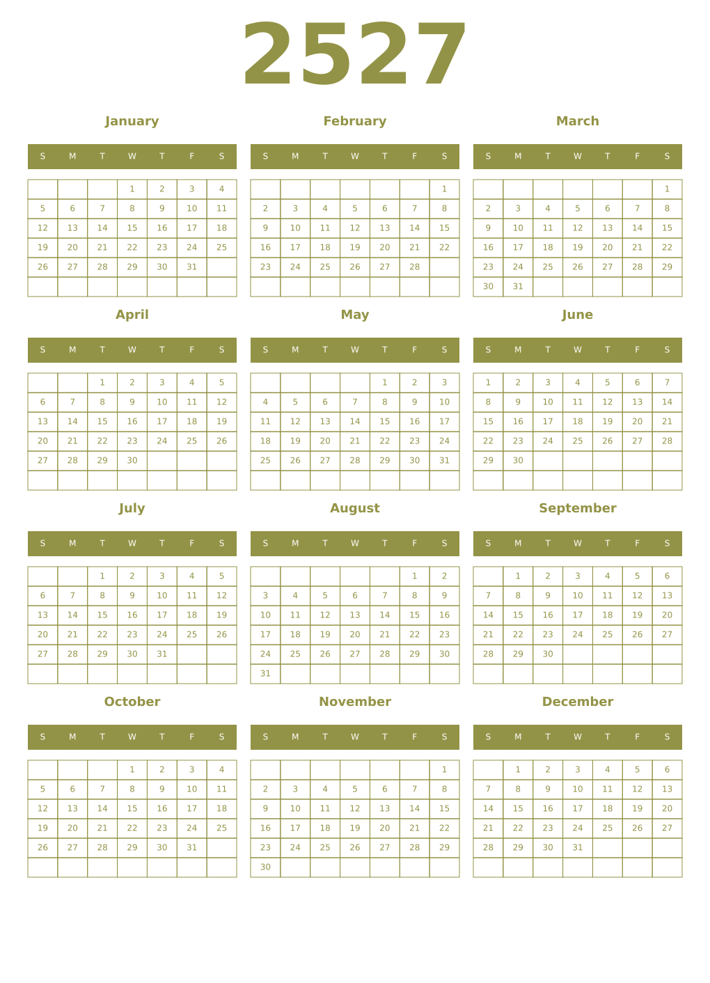 Printable 2527 Year Calendars eburnean