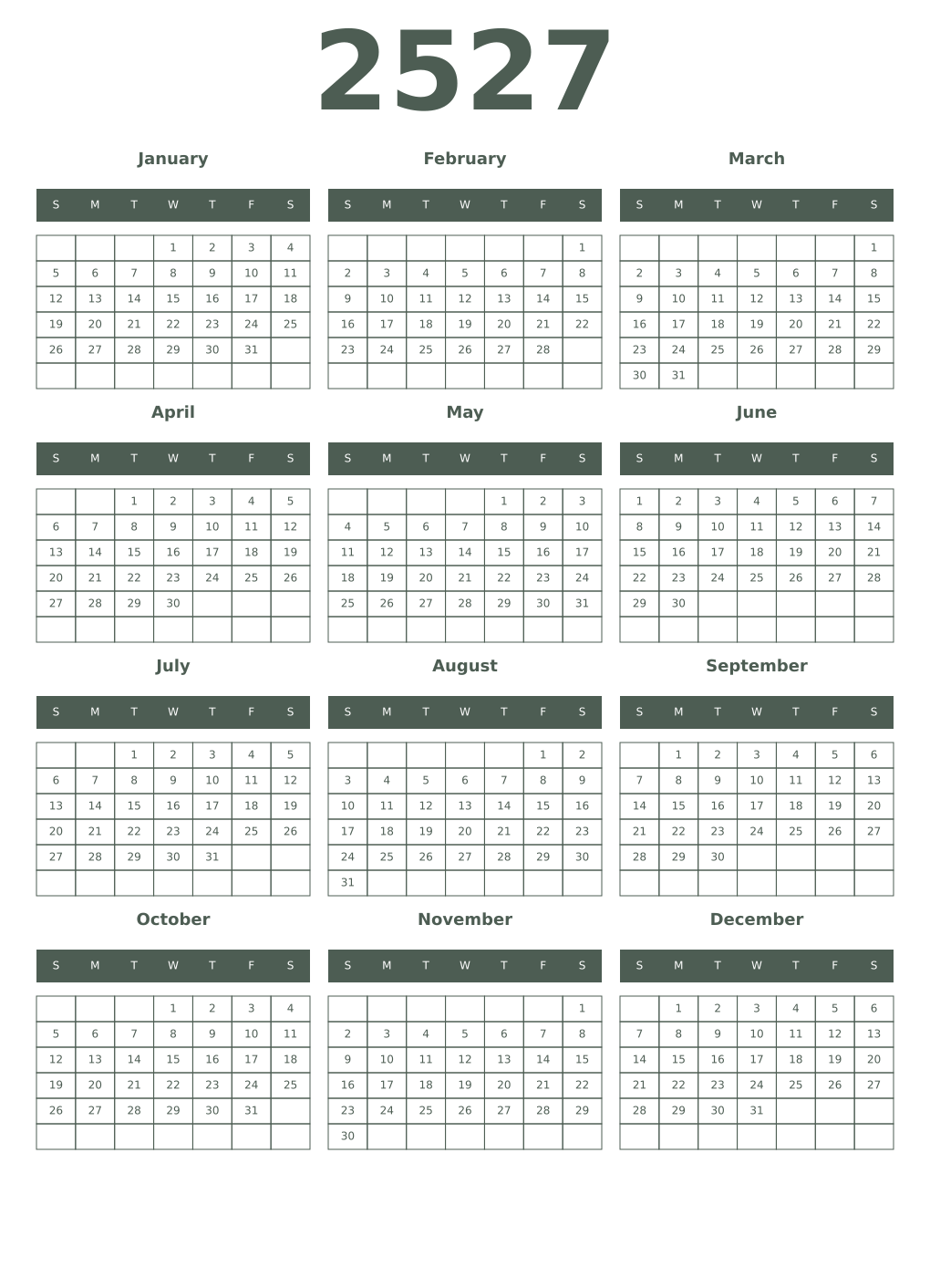 Printable 2527 Year Calendars feldgrau