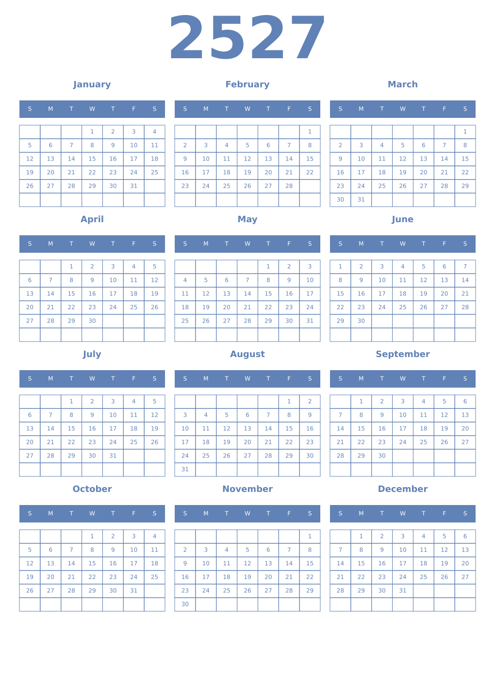 Printable 2527 Year Calendars glaucous