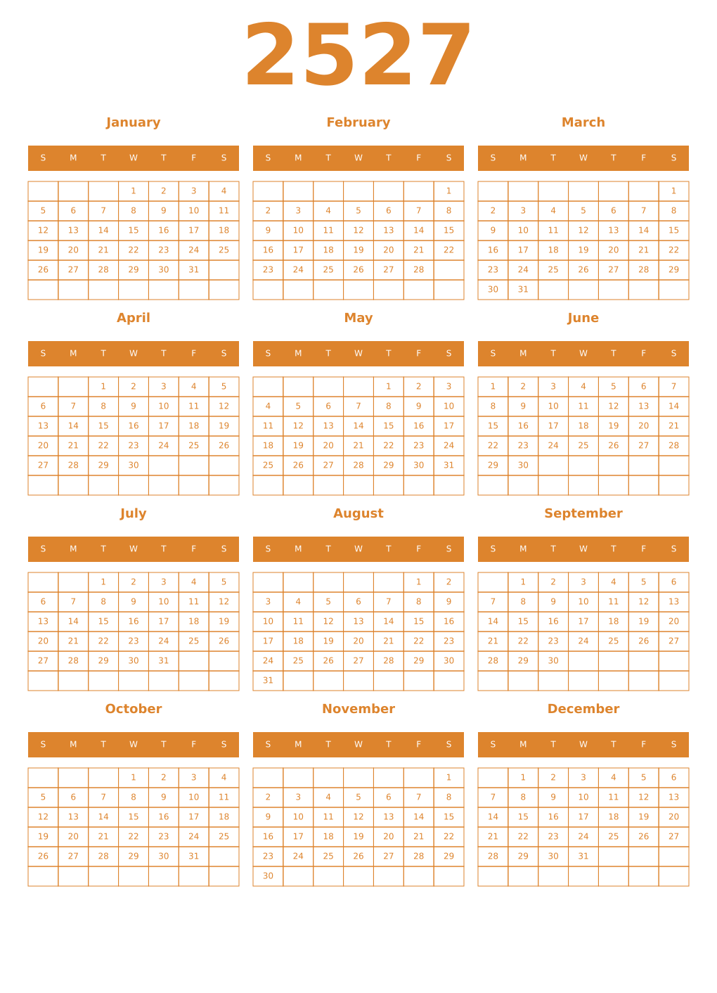 Printable 2527 Year Calendars orange