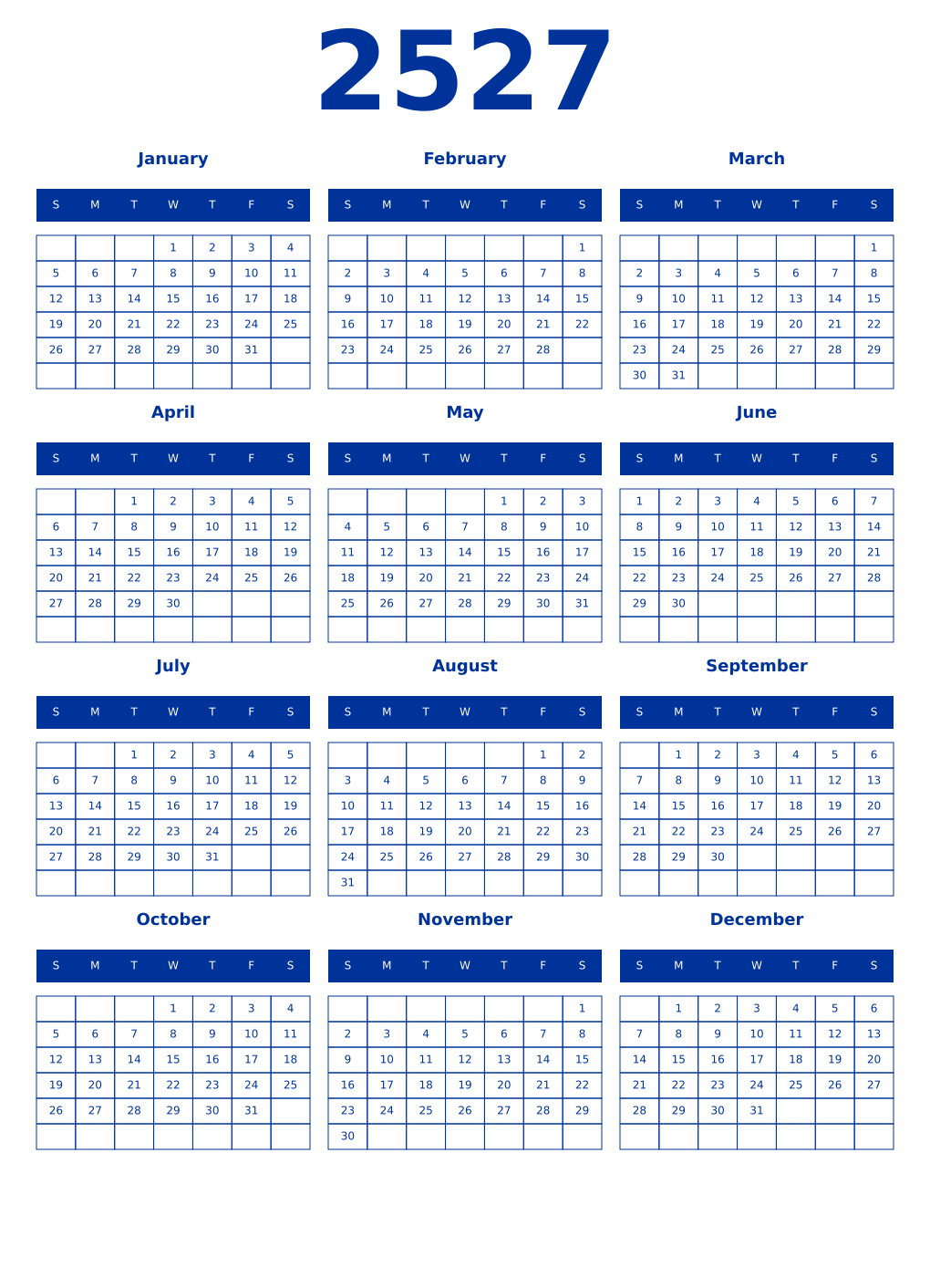 Printable 2527 Year Calendars smalt