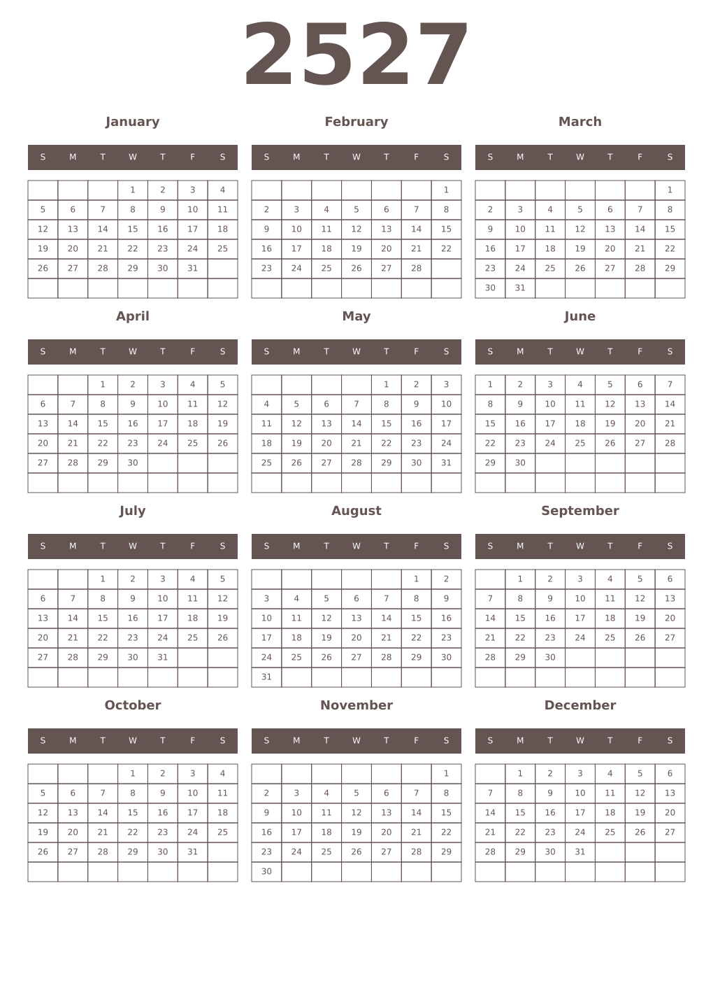 Printable 2527 Year Calendars wenge