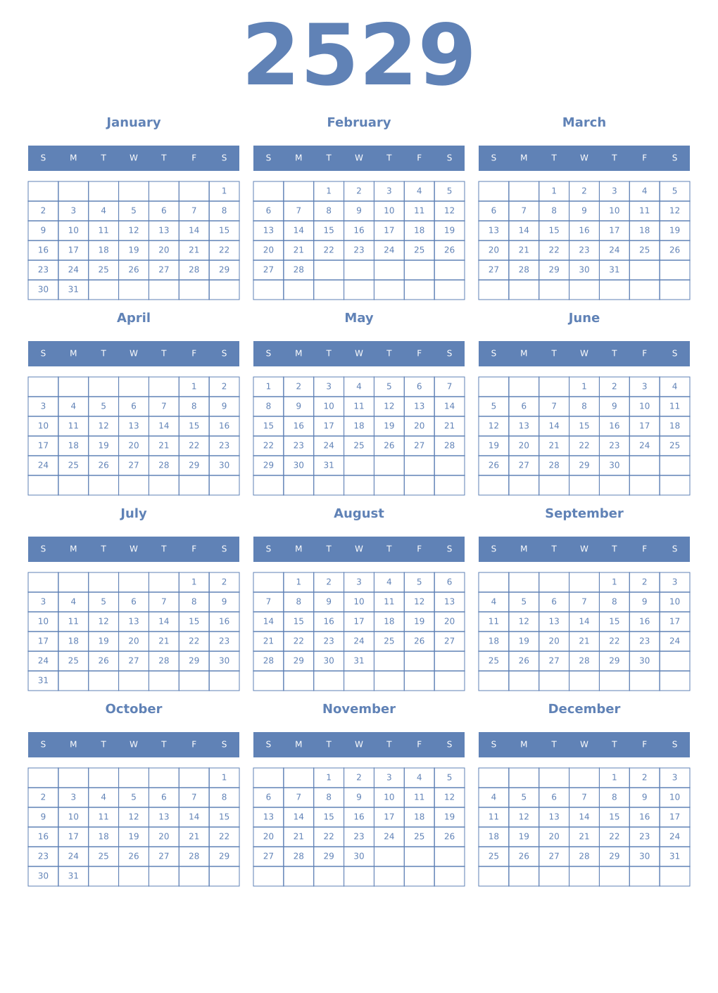 Printable 2529 Year Calendars glaucous