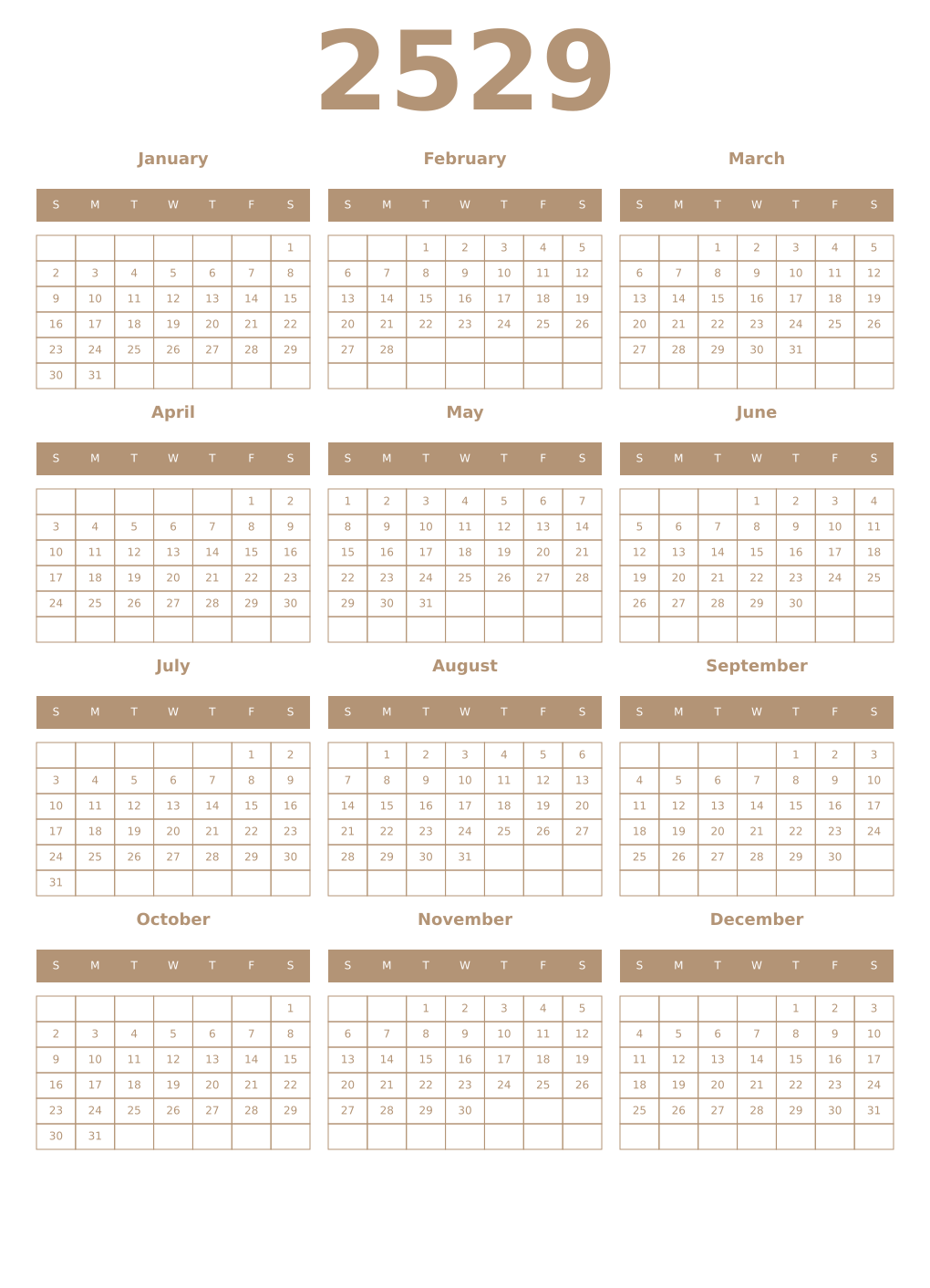Printable 2529 Year Calendars isabelline