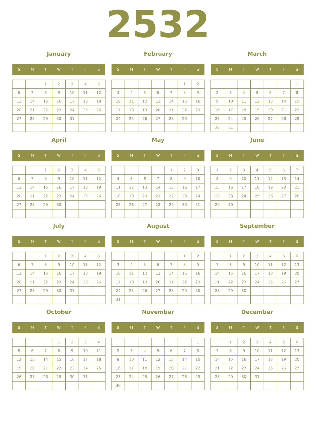 Printable 2532 Year Calendars eburnean