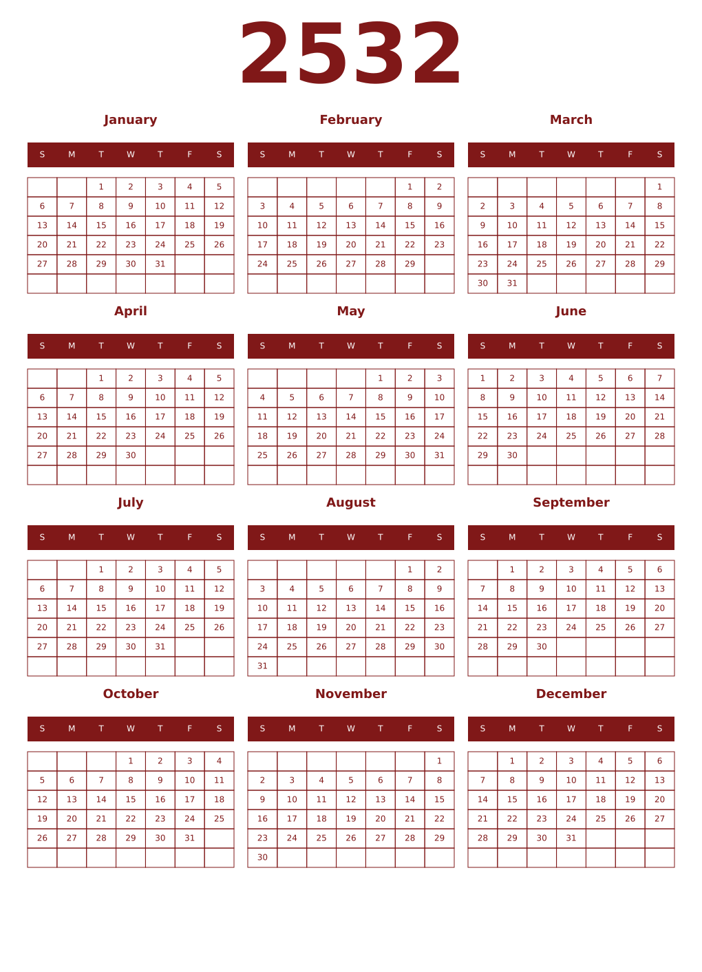 Printable 2532 Year Calendars falu