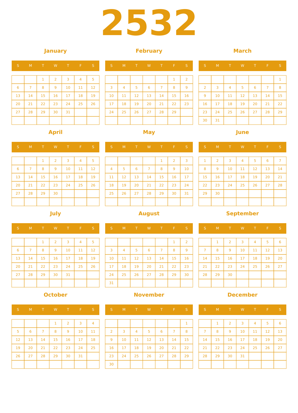 Printable 2532 Year Calendars gamboge