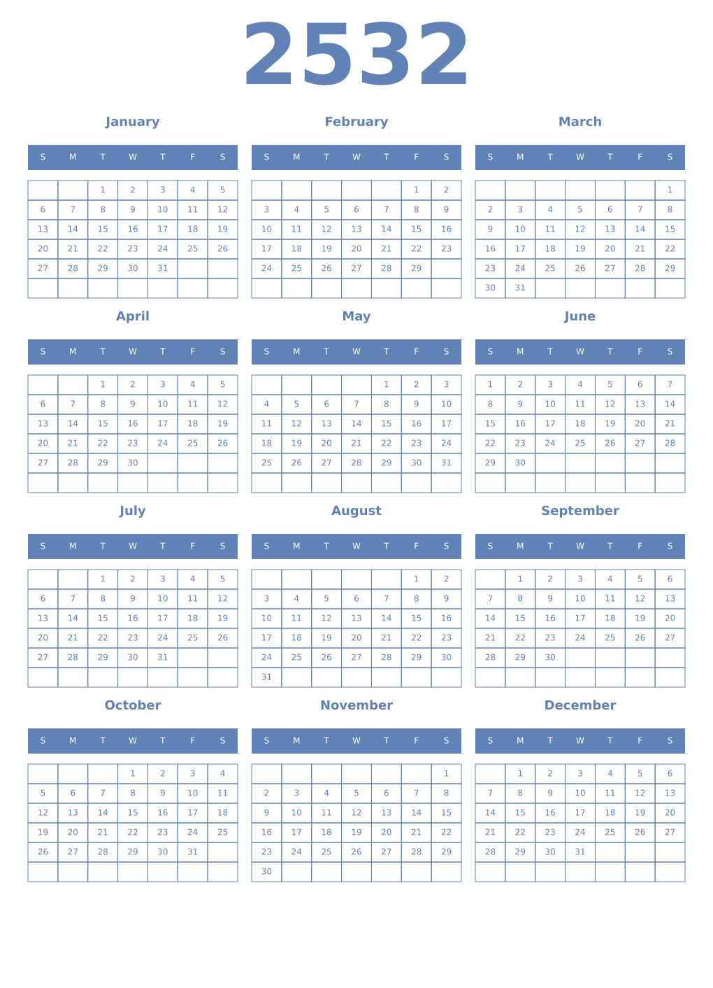 Printable 2532 Year Calendars glaucous