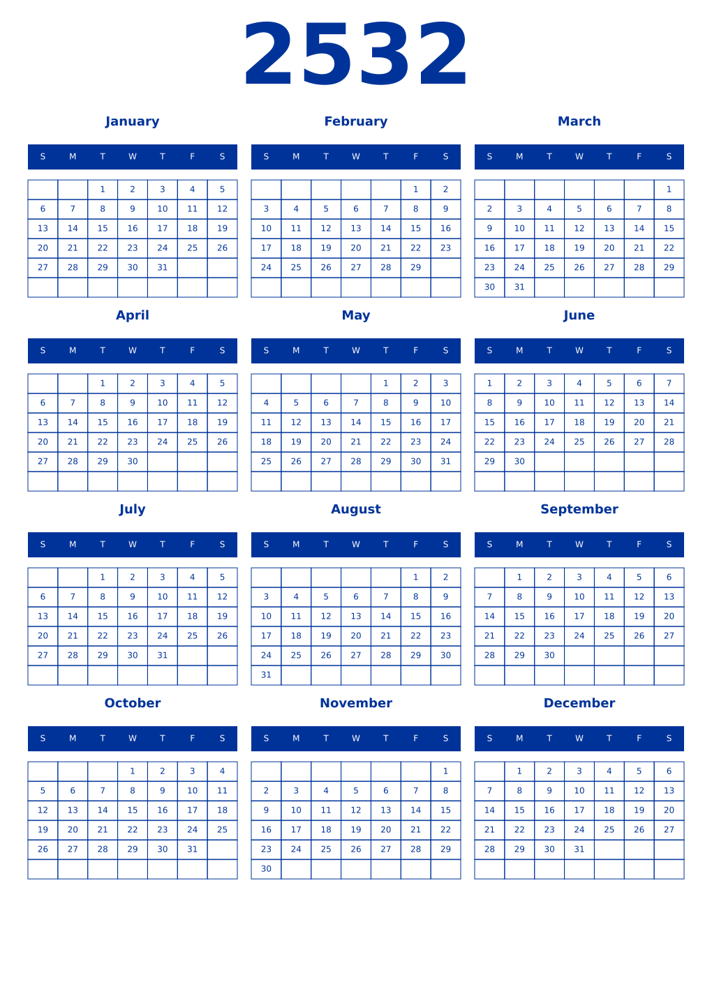 Printable 2532 Year Calendars smalt