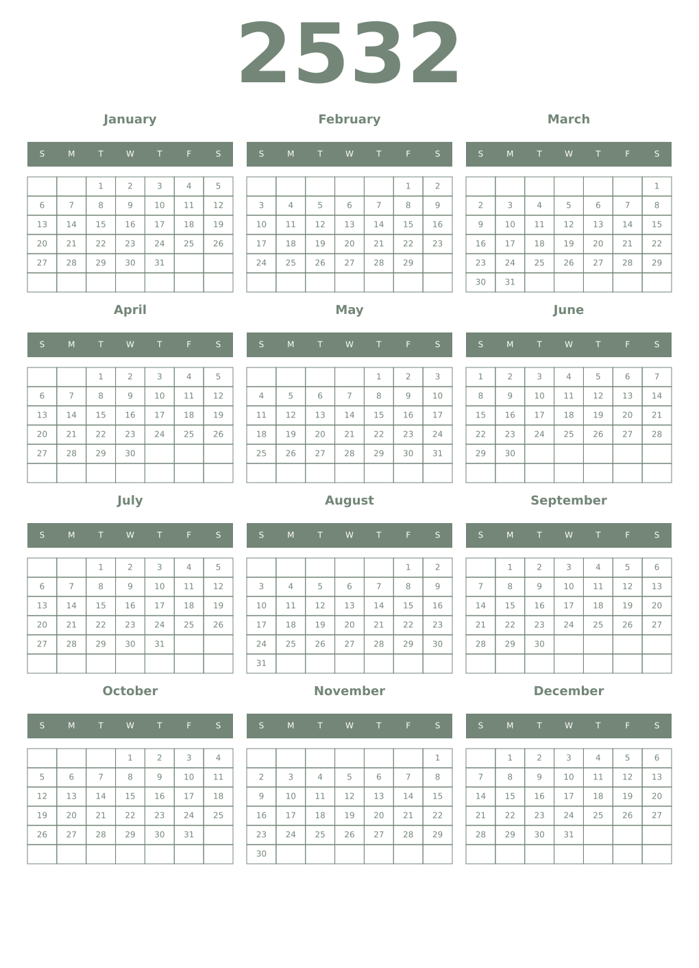 Printable 2532 Year Calendars xanadu