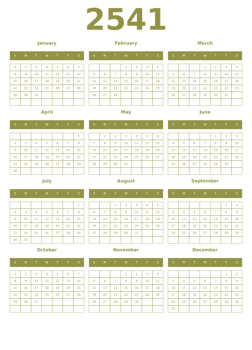 Printable 2541 Year Calendars eburnean