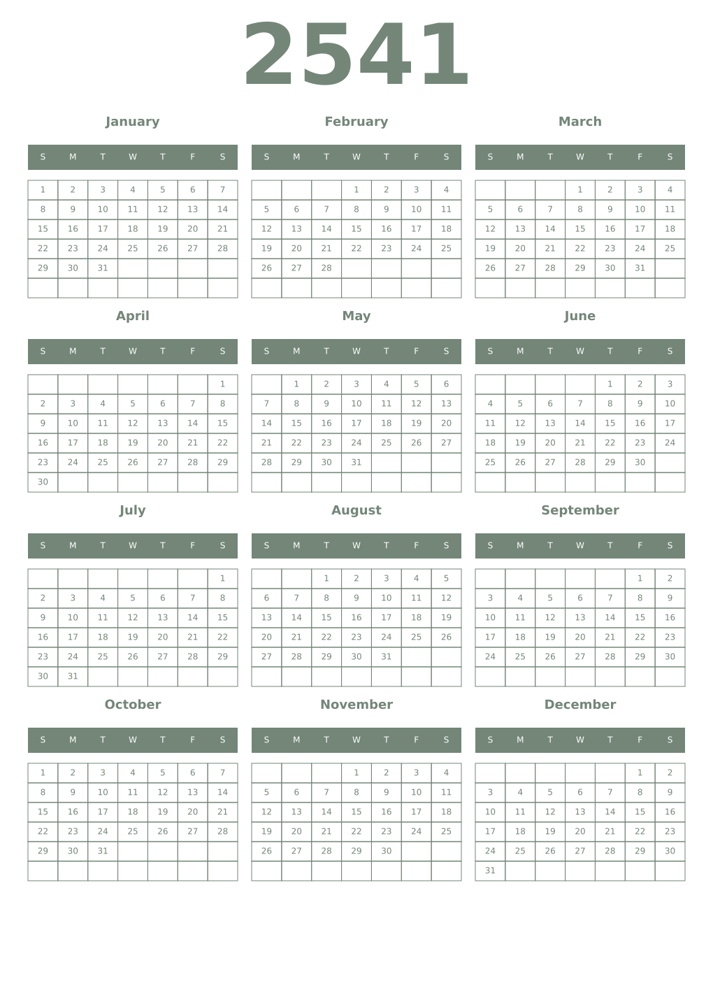 Printable 2541 Year Calendars xanadu