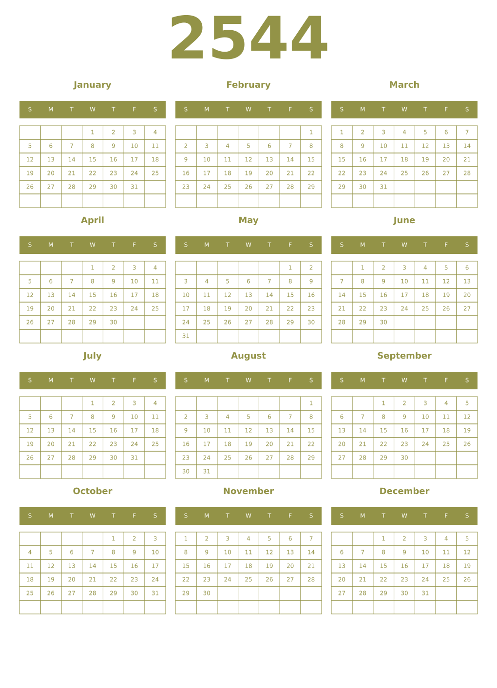 Printable 2544 Year Calendars eburnean