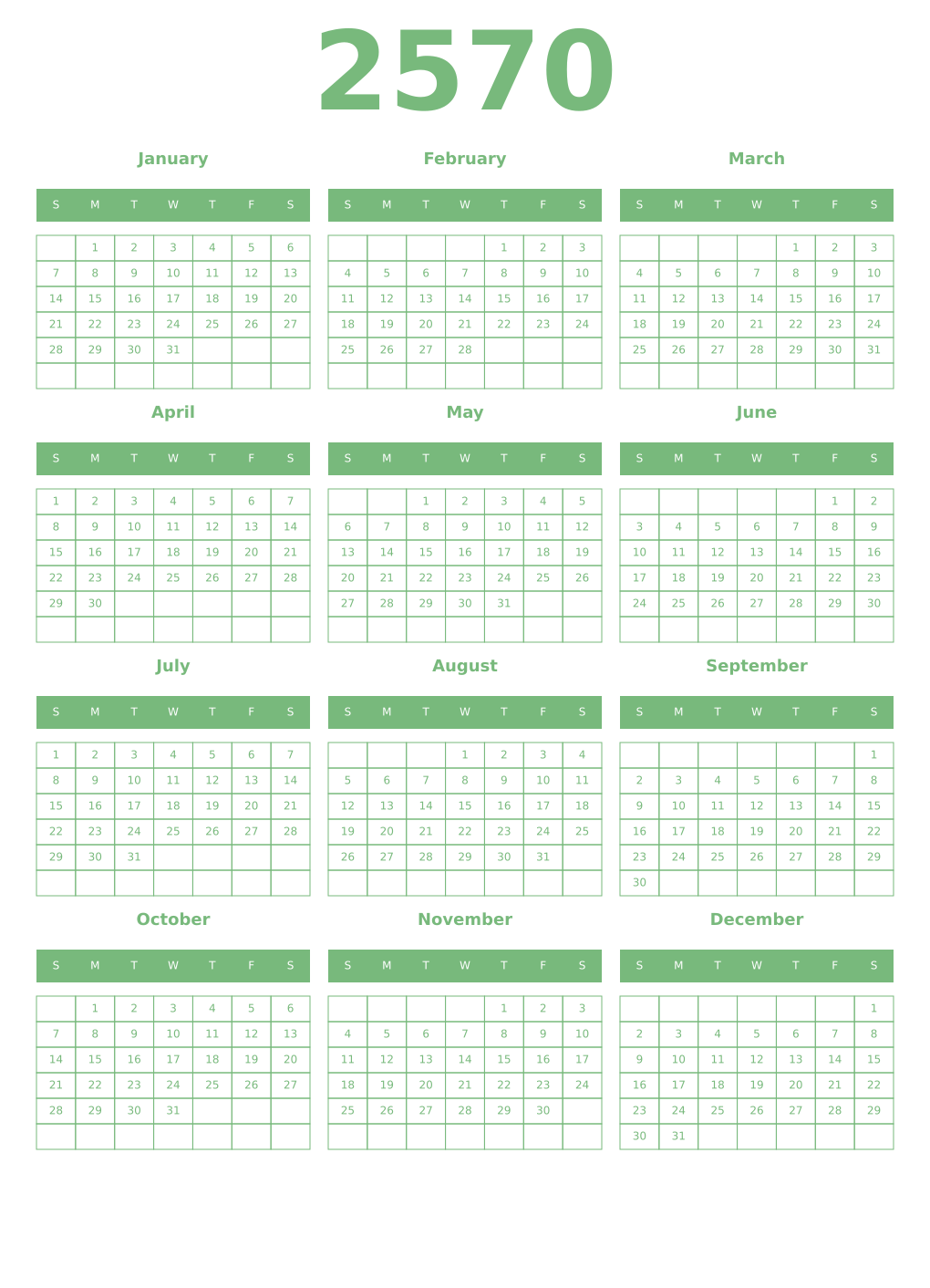 Printable 2570 Year Calendars celadon