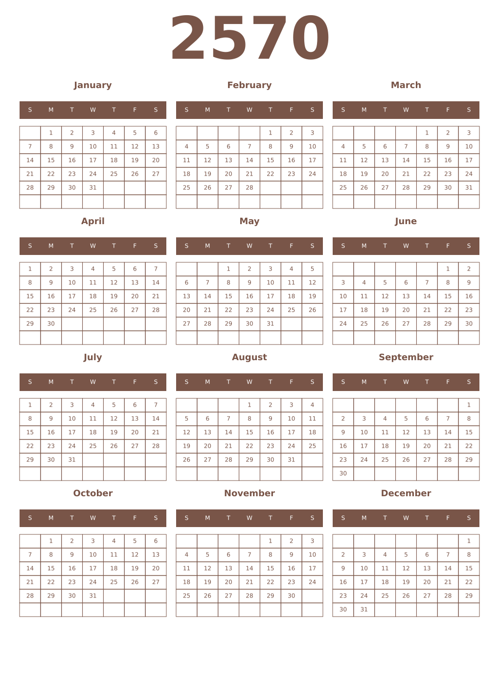 Printable 2570 Year Calendars coffe