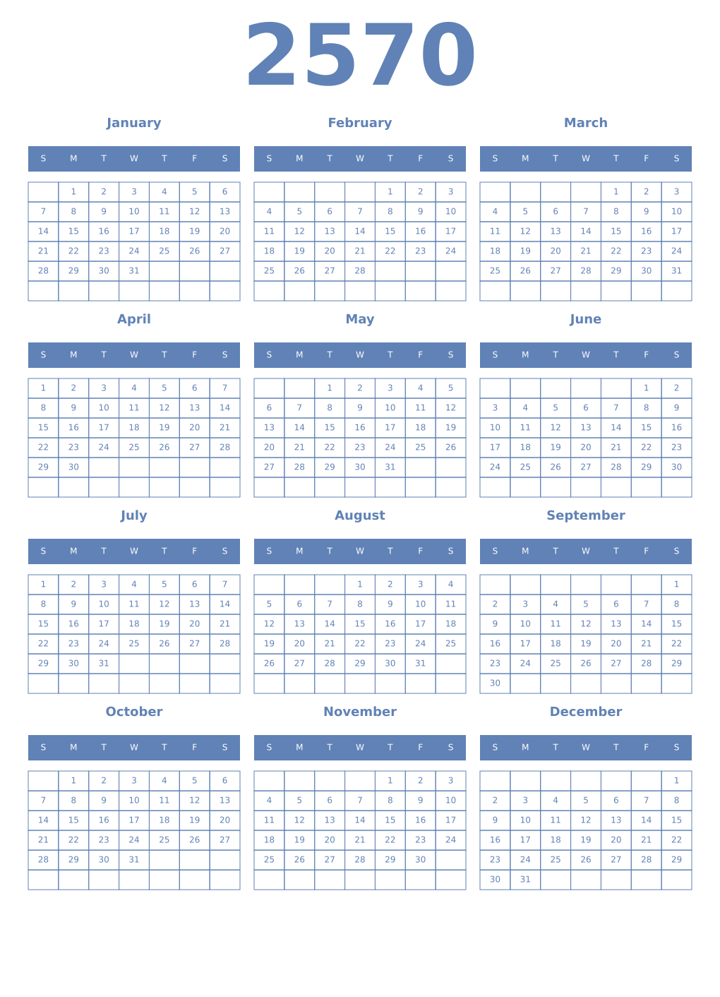 Printable 2570 Year Calendars glaucous