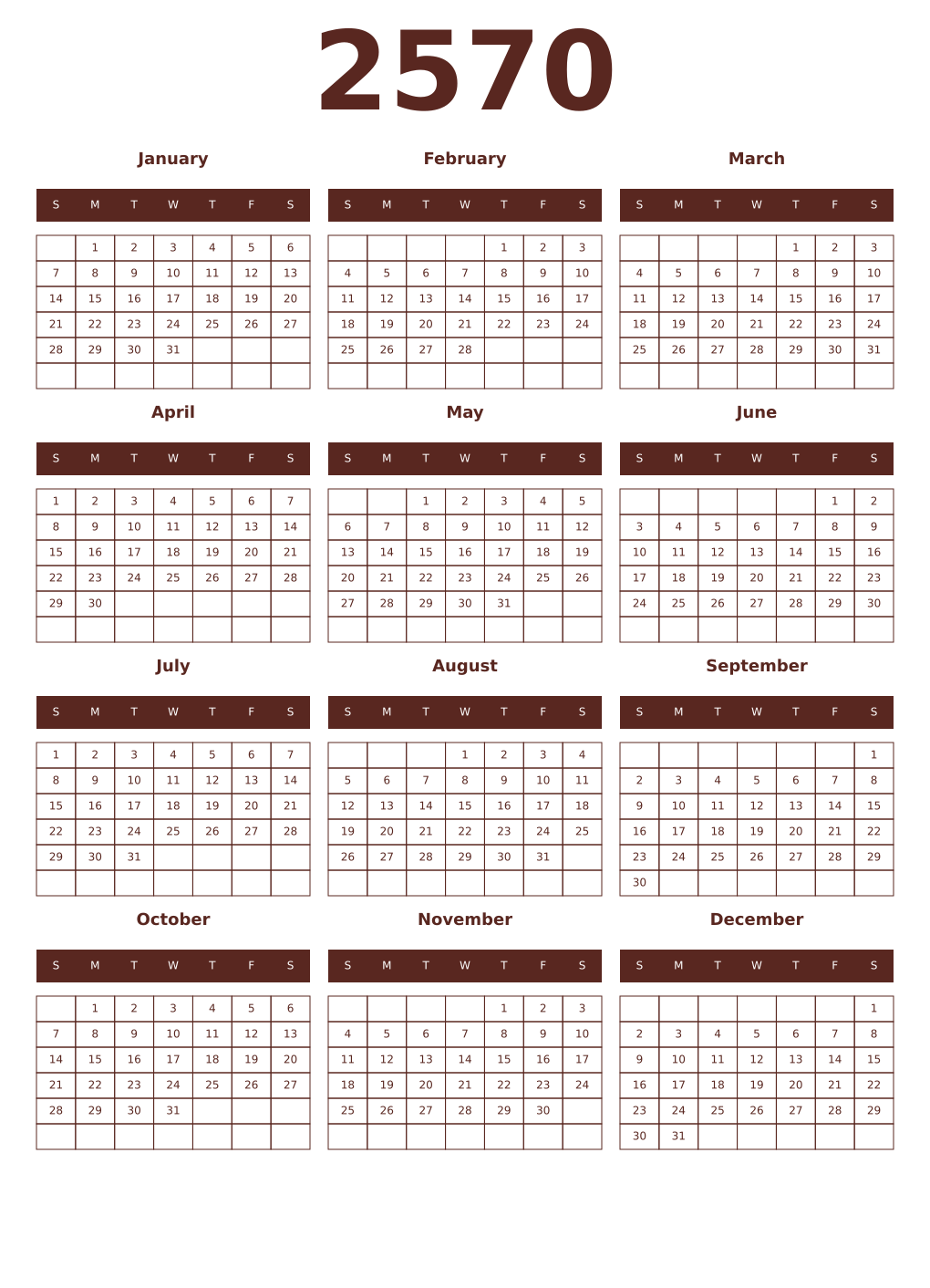 Printable 2570 Year Calendars mortuum