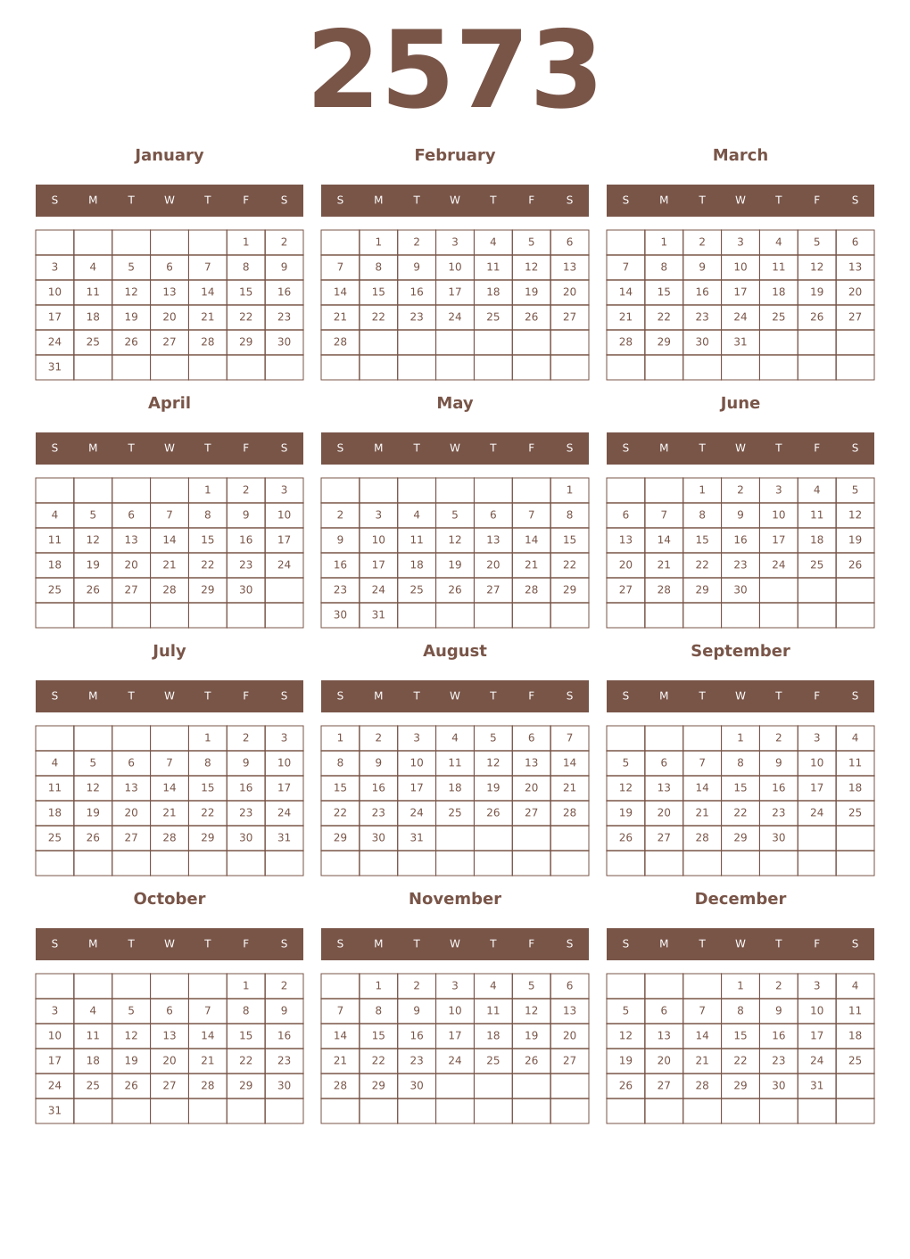 Printable 2573 Year Calendars coffe