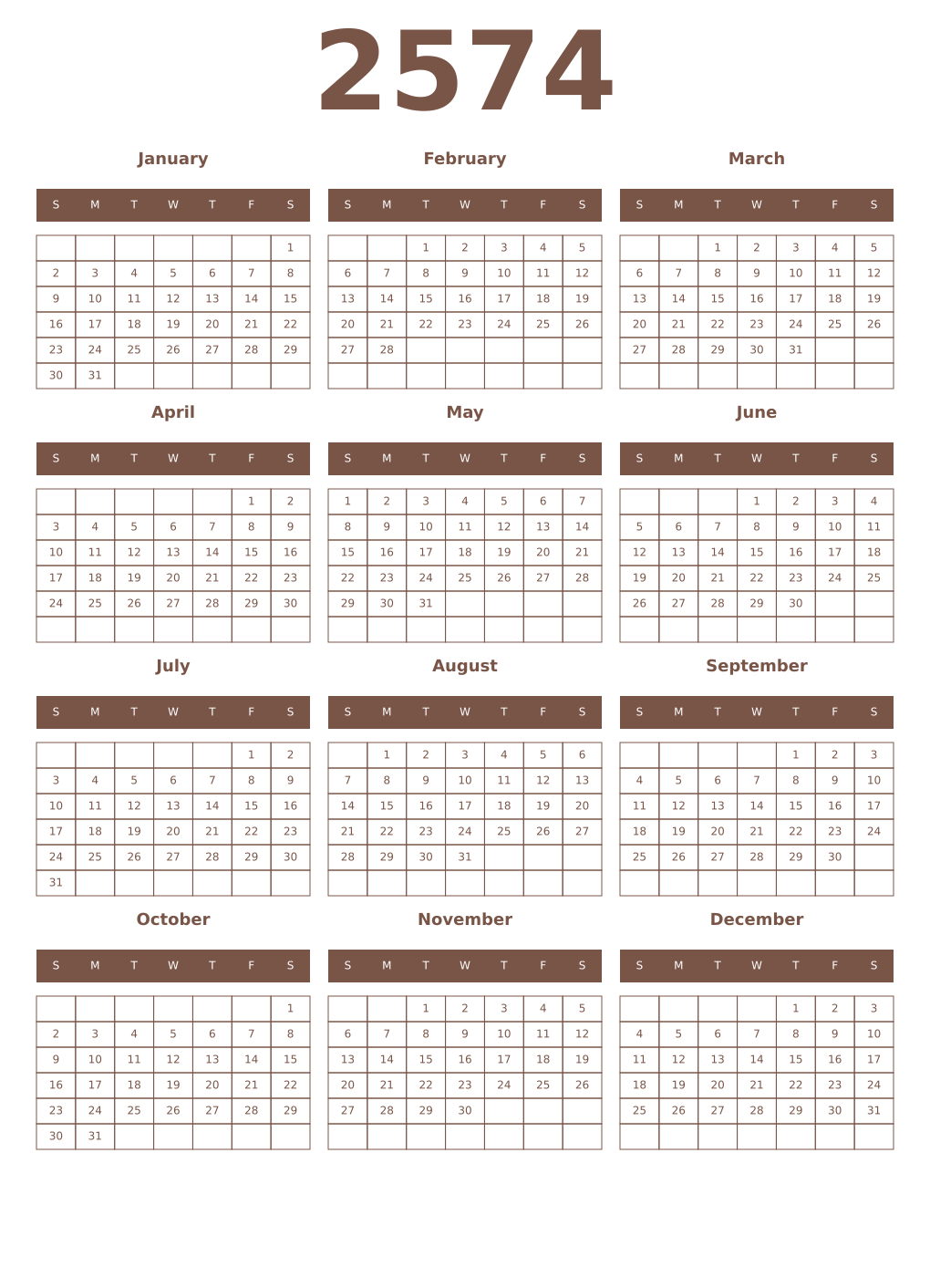 Printable 2574 Year Calendars coffe