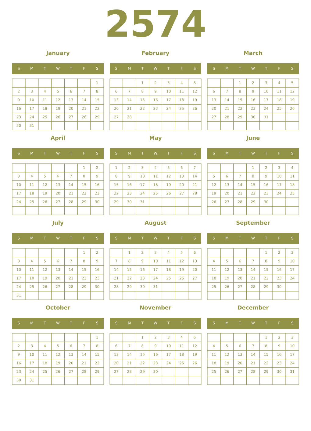 Printable 2574 Year Calendars eburnean
