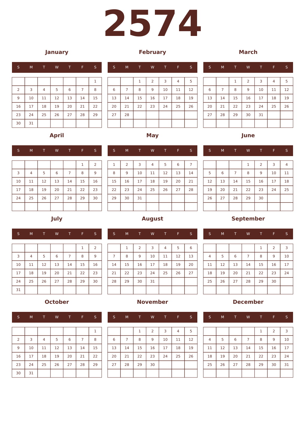 Printable 2574 Year Calendars mortuum