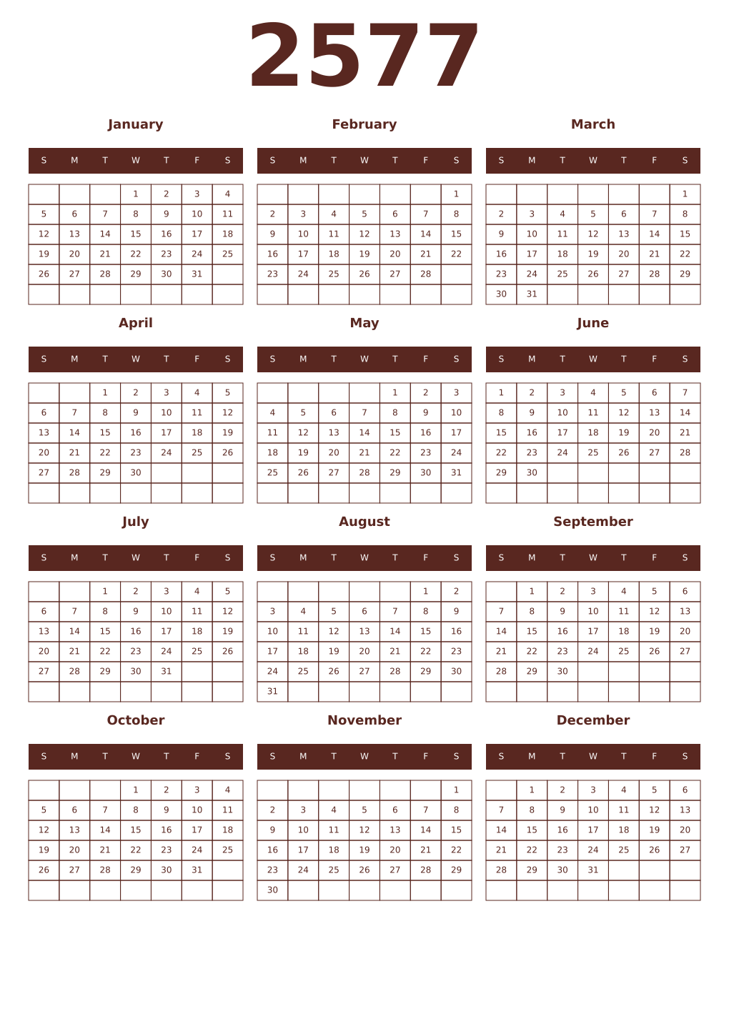 Printable 2577 Year Calendars mortuum