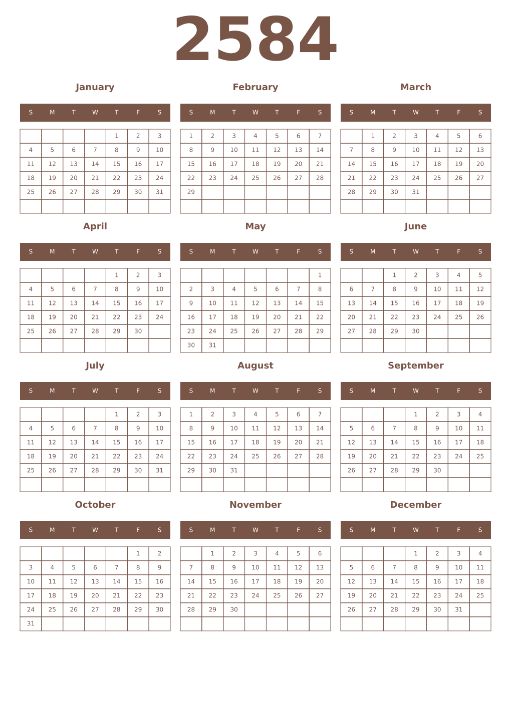 Printable 2584 Year Calendars coffe