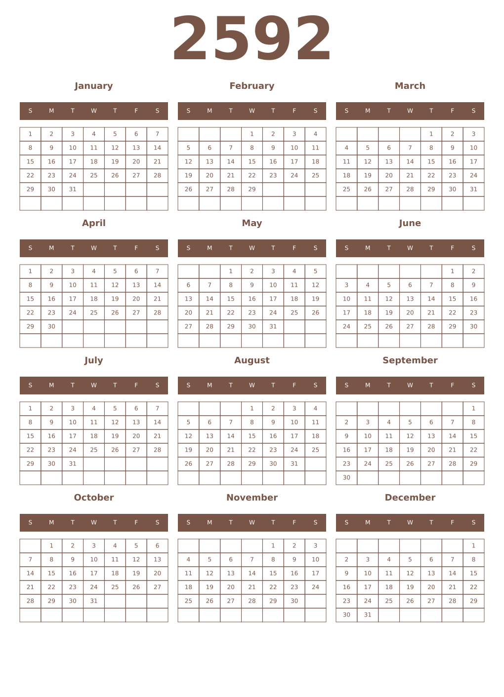 Printable 2592 Year Calendars coffe