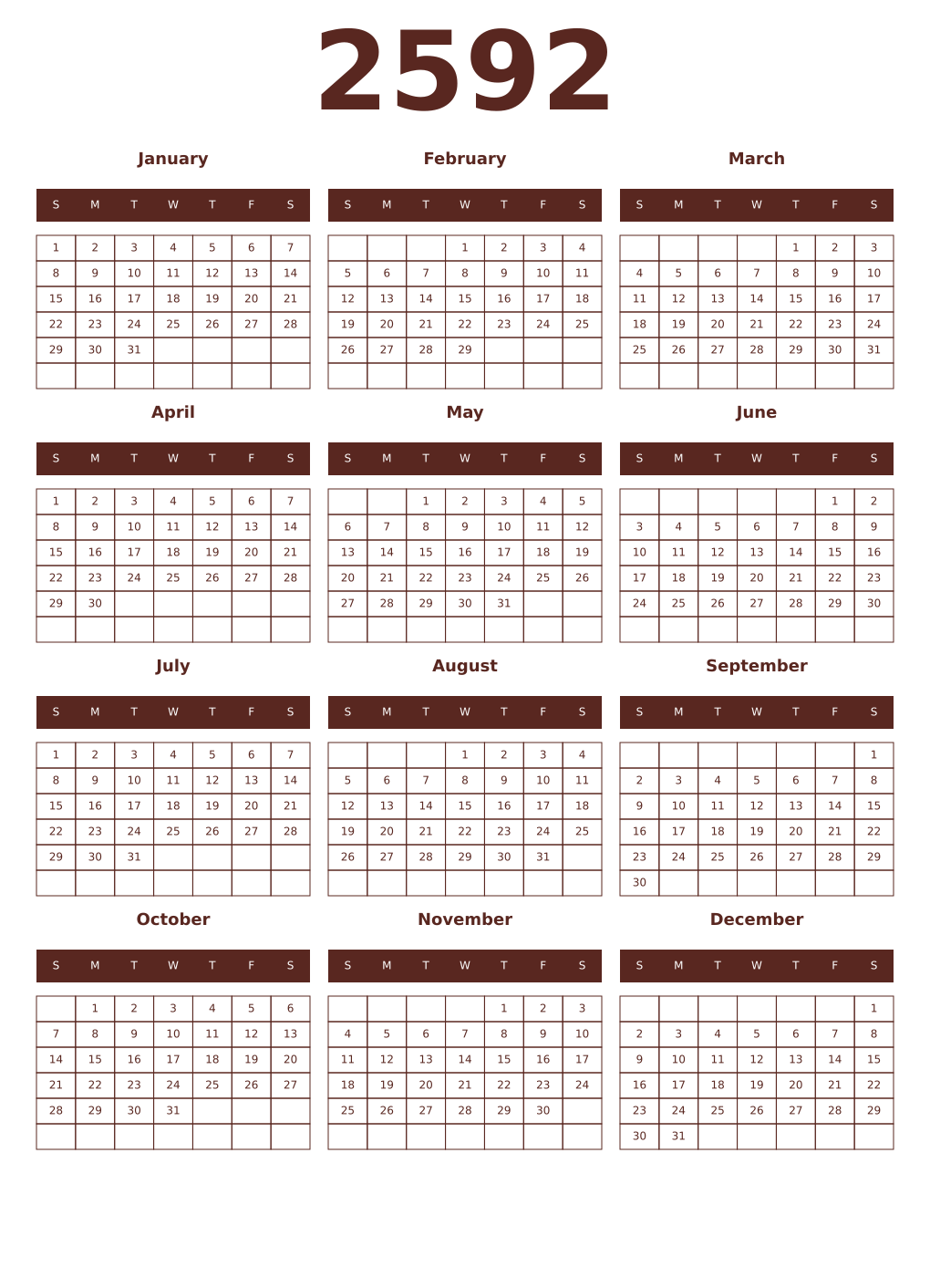 Printable 2592 Year Calendars mortuum