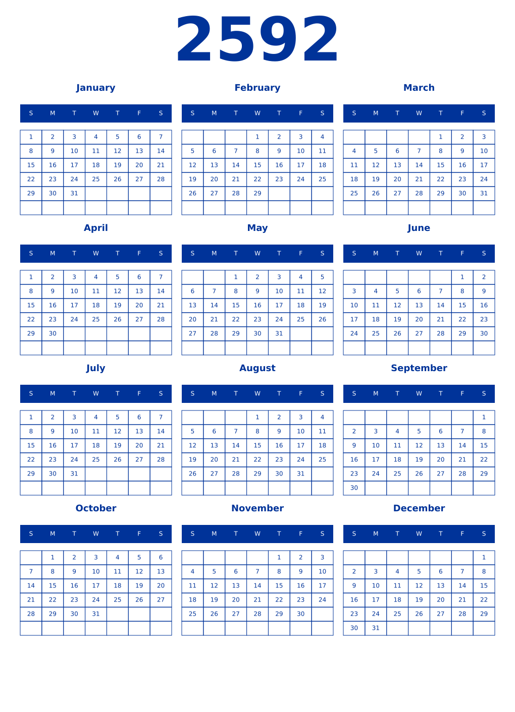 Printable 2592 Year Calendars smalt