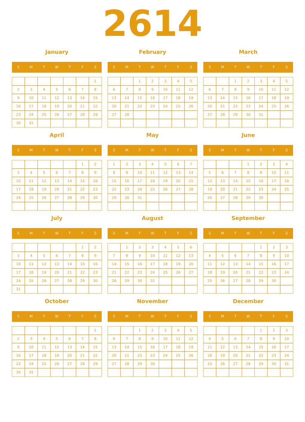 Printable 2614 Year Calendars gamboge