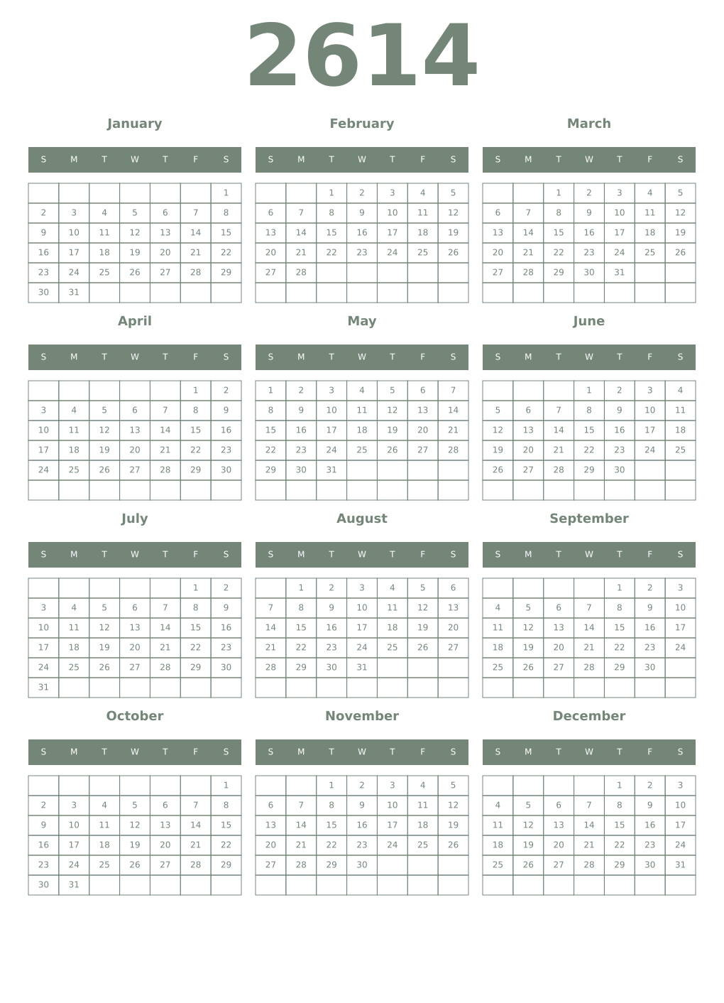 Printable 2614 Year Calendars xanadu