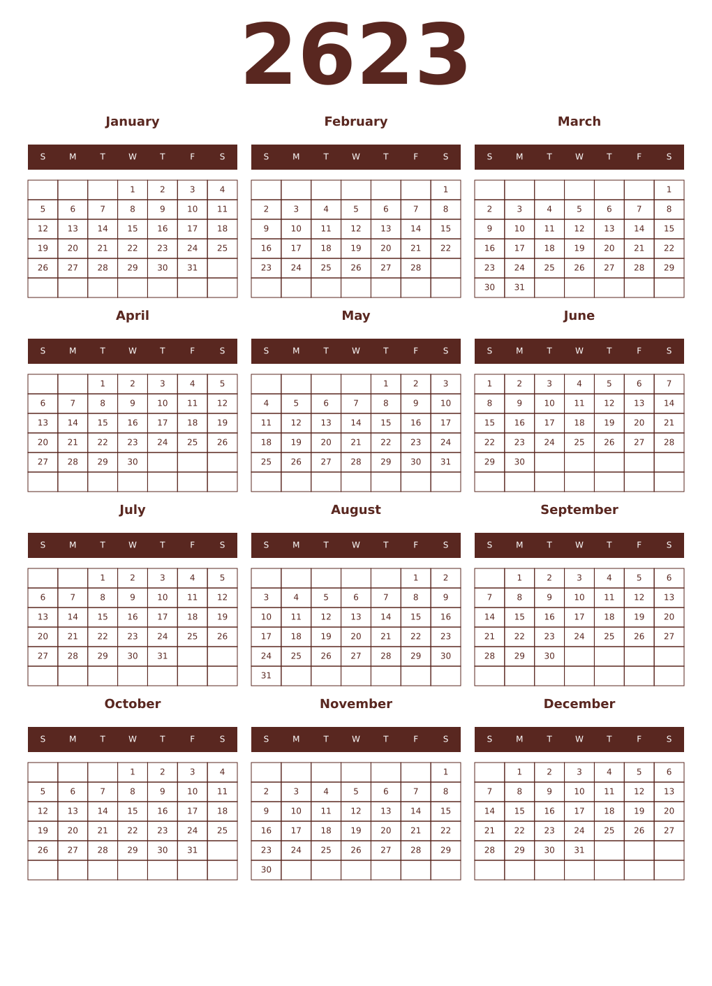 Printable 2623 Year Calendars mortuum