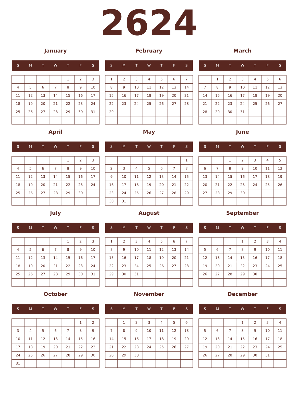 Printable 2624 Year Calendars mortuum