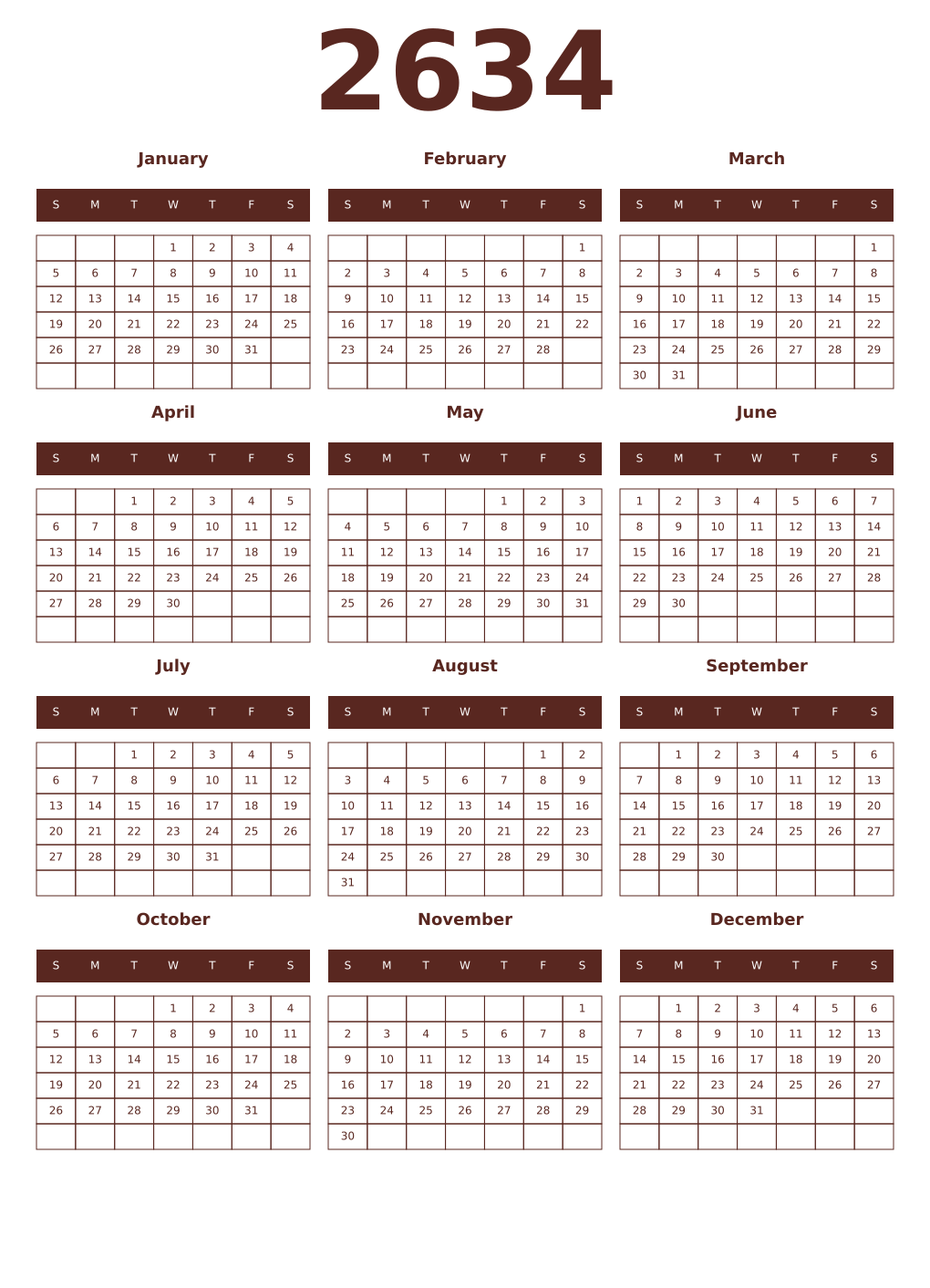 Printable 2634 Year Calendars mortuum