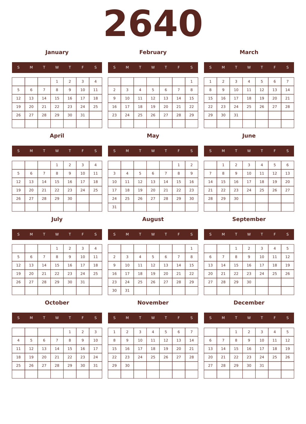 Printable 2640 Year Calendars mortuum