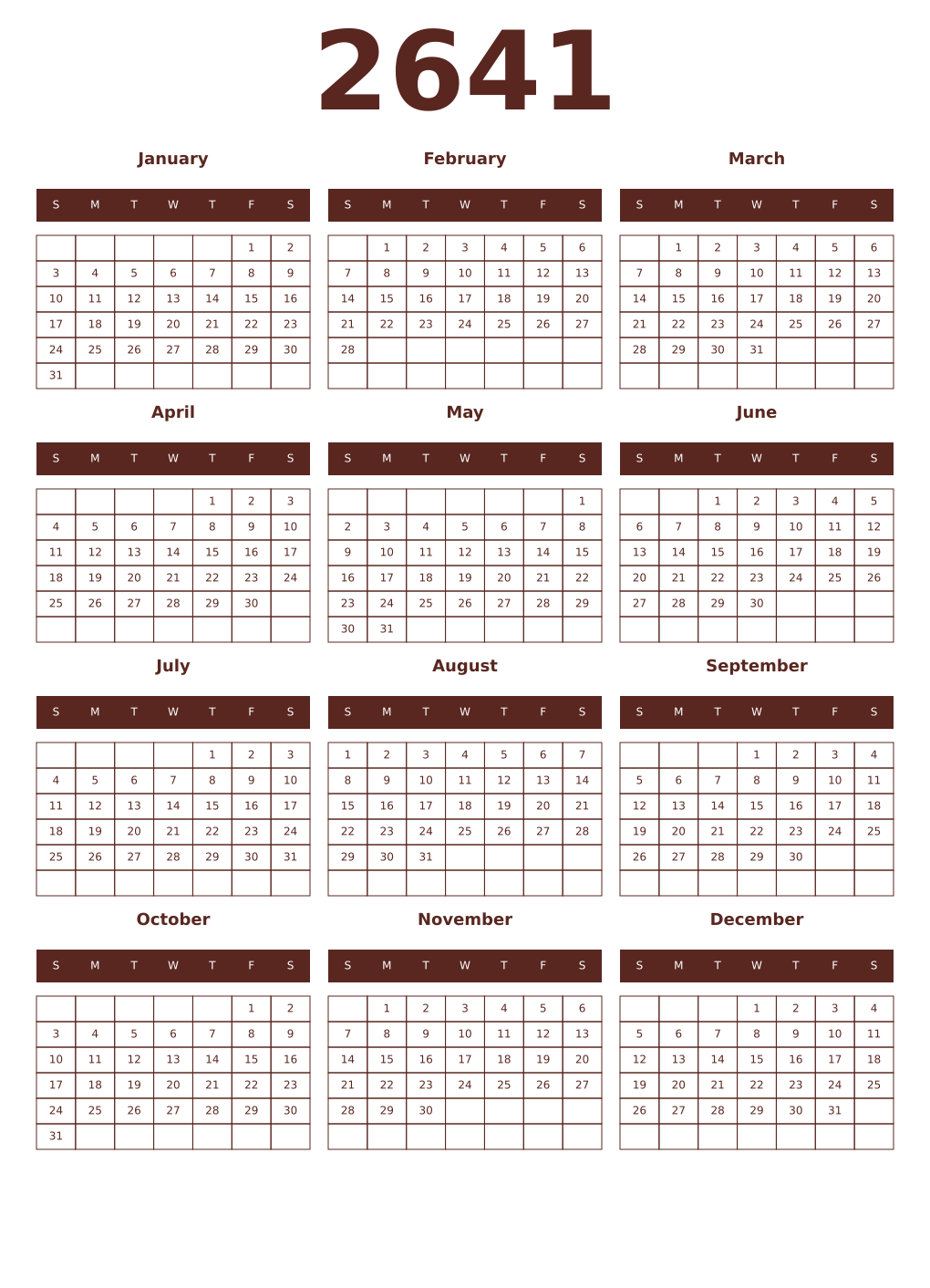 Printable 2641 Year Calendars mortuum