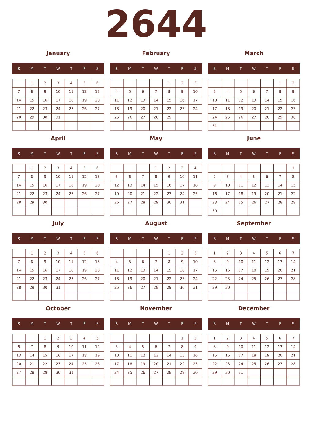 Printable 2644 Year Calendars mortuum