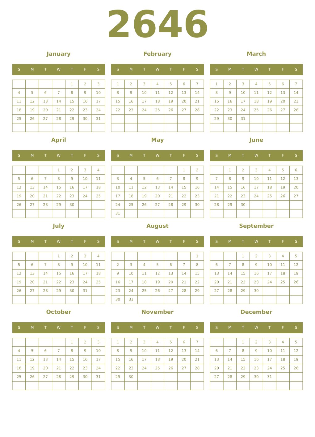 Printable 2646 Year Calendars eburnean