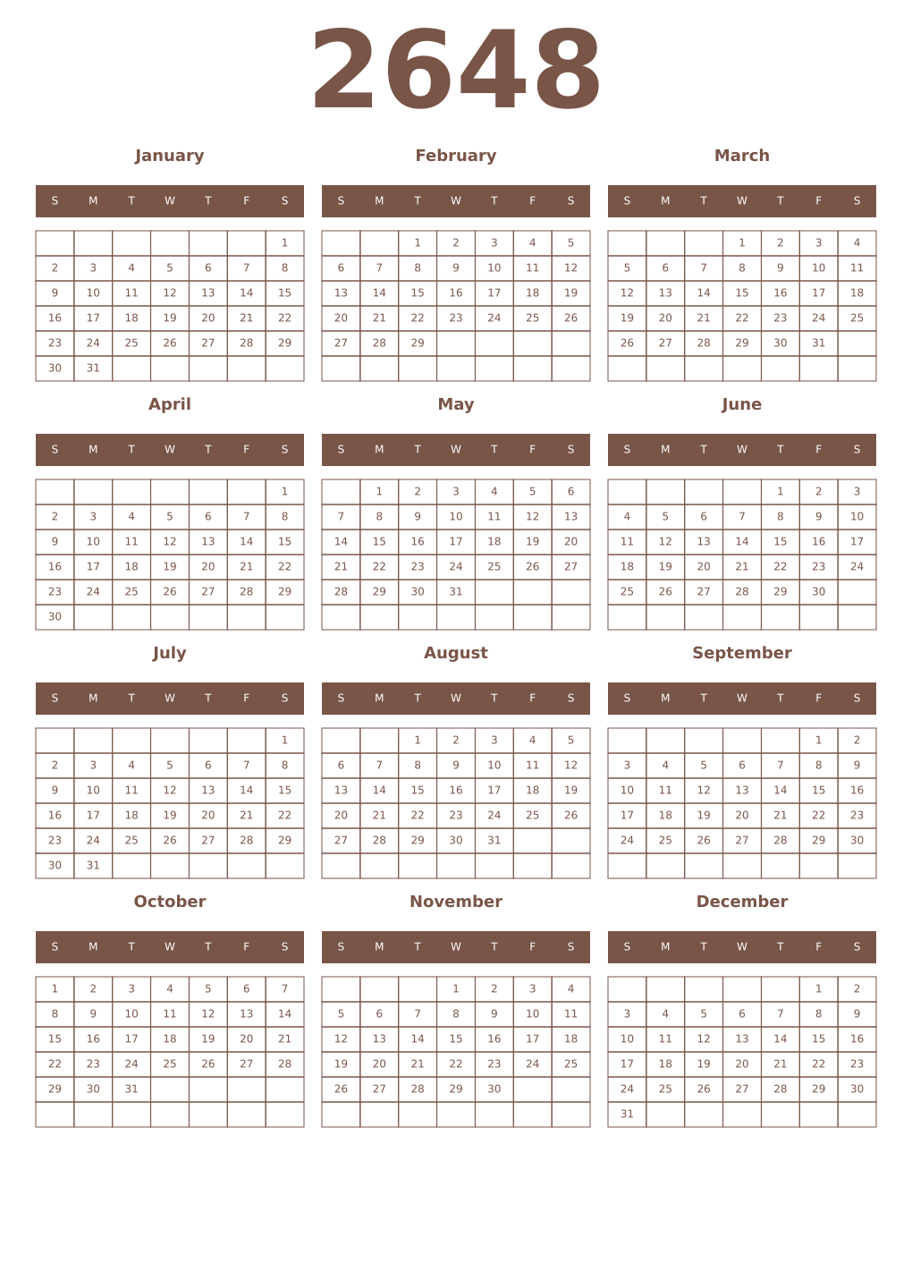 Printable 2648 Year Calendars coffe