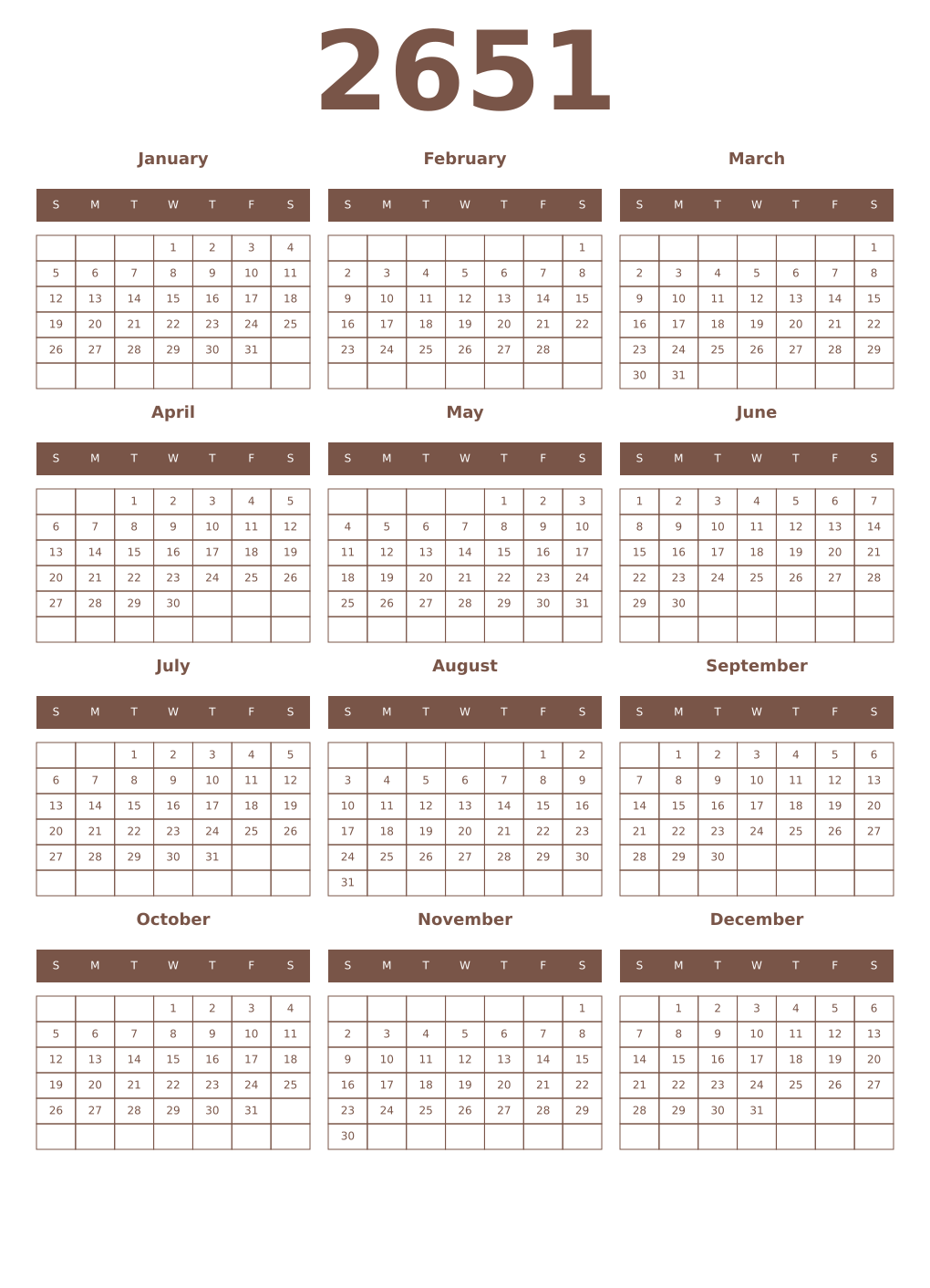 Printable 2651 Year Calendars coffe