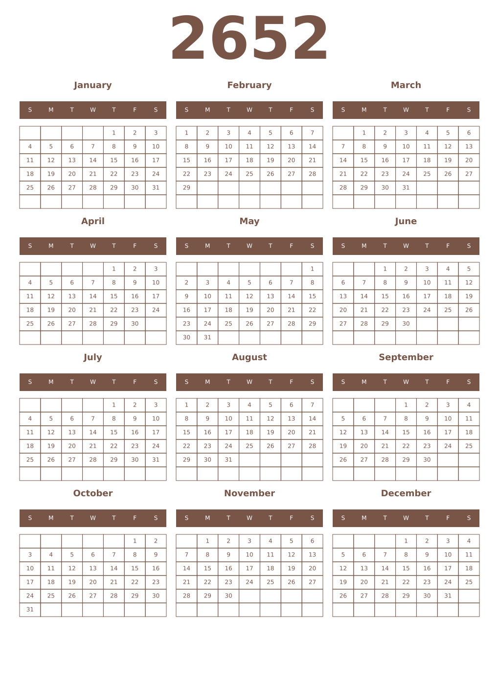 Printable 2652 Year Calendars coffe