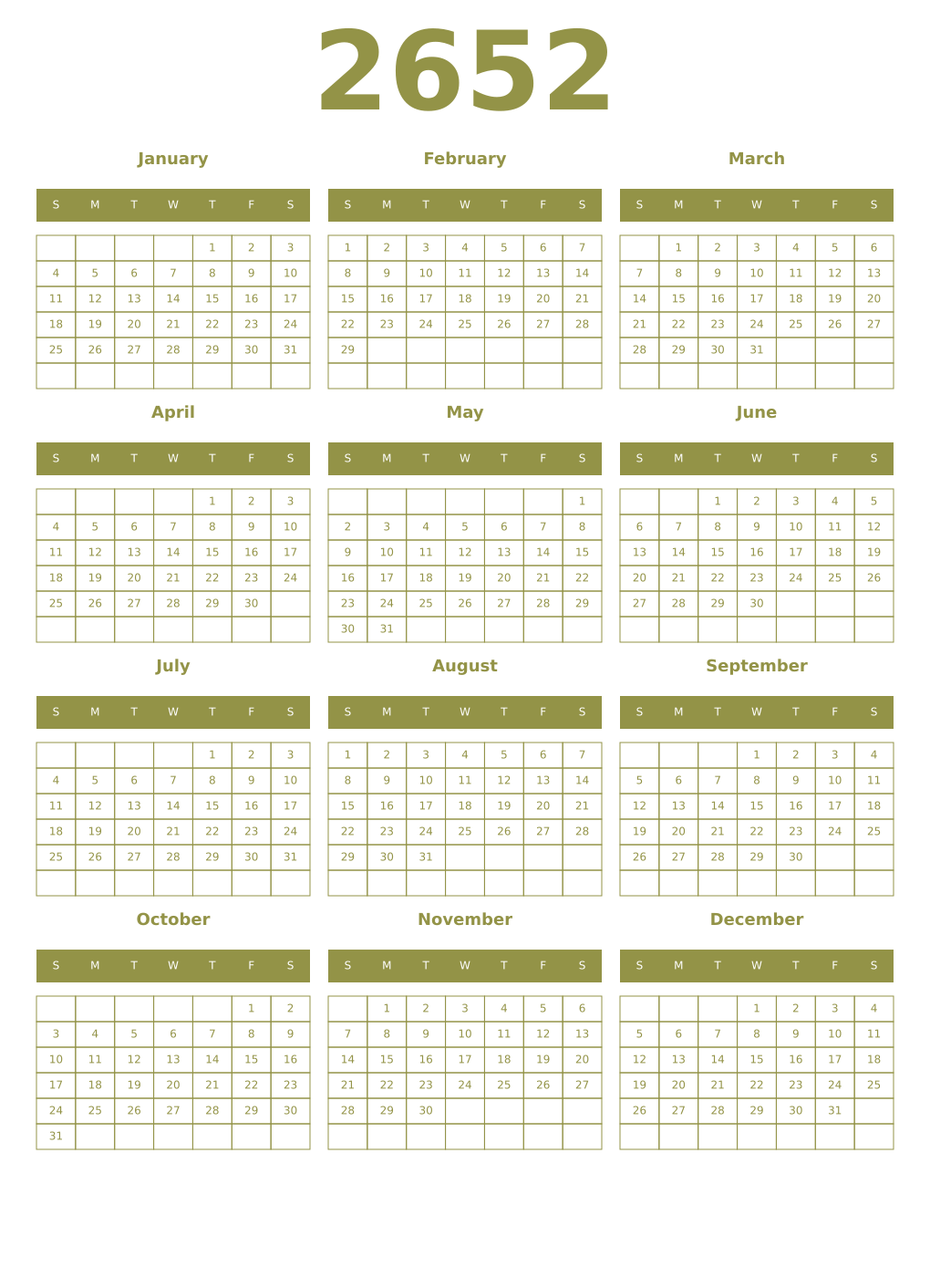 Printable 2652 Year Calendars eburnean