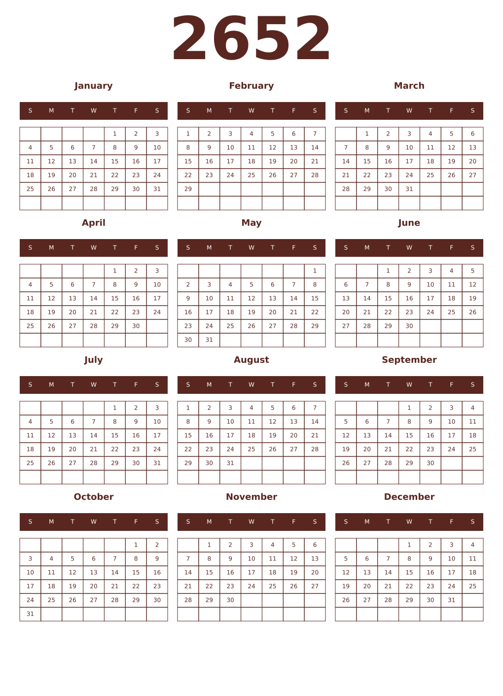 Printable 2652 Year Calendars mortuum