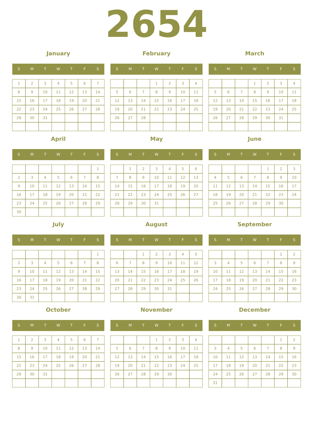 Printable 2654 Year Calendars eburnean