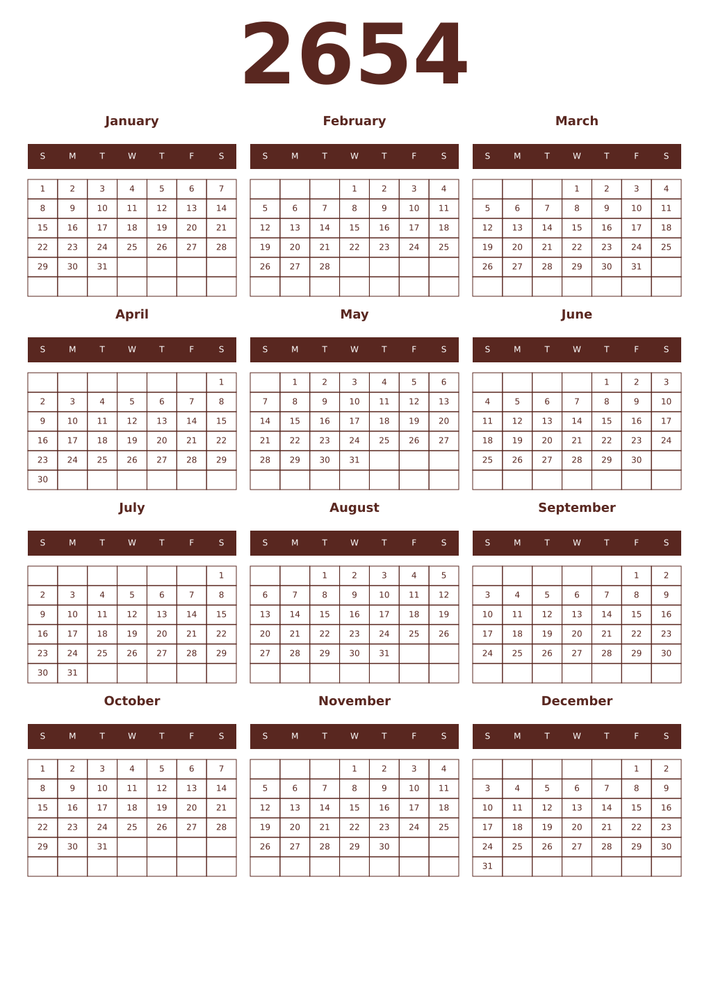 Printable 2654 Year Calendars mortuum